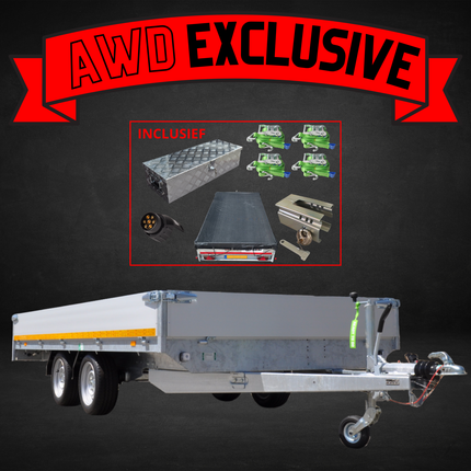 Aanhangwagendirect AWD Exclusive Eduard plateauwagen 406x200 cm - 2000 kg - nu met gratis gevulde aluminium traanplaat disselkist
