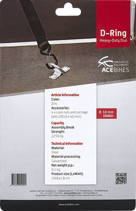 Acebikes Premium D-ringen van Acebikes - verpakt in blister - inclusief bevestigingsmaterialen