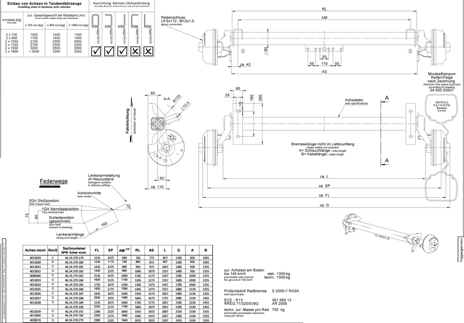 AL-KO Geremde torsie as - 1350 kg - padmaat 1690 mm - flensmaat 2185 mm - 5 gats