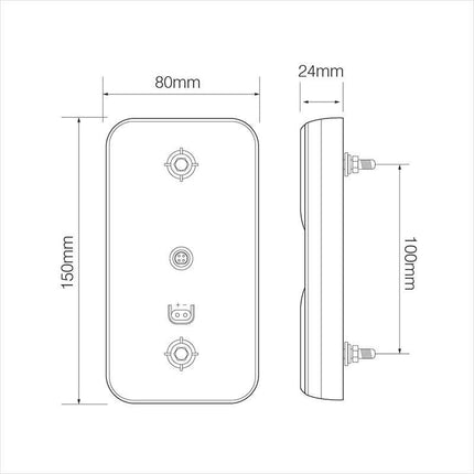 Cantonal Achterlicht verticaal 80x150x24 mm - 3 functies