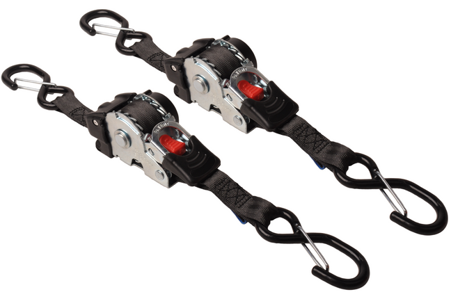 Cantonal Automatisch oprollende spanband 180x2,5 cm - met S-haken en borgveer - 600 kg - set van 2 stuks