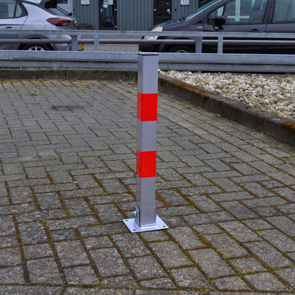 Cantonal Parkeerpaal met slot - 650x60x60 mm - grijs/rood - hoogwaardige kwaliteit