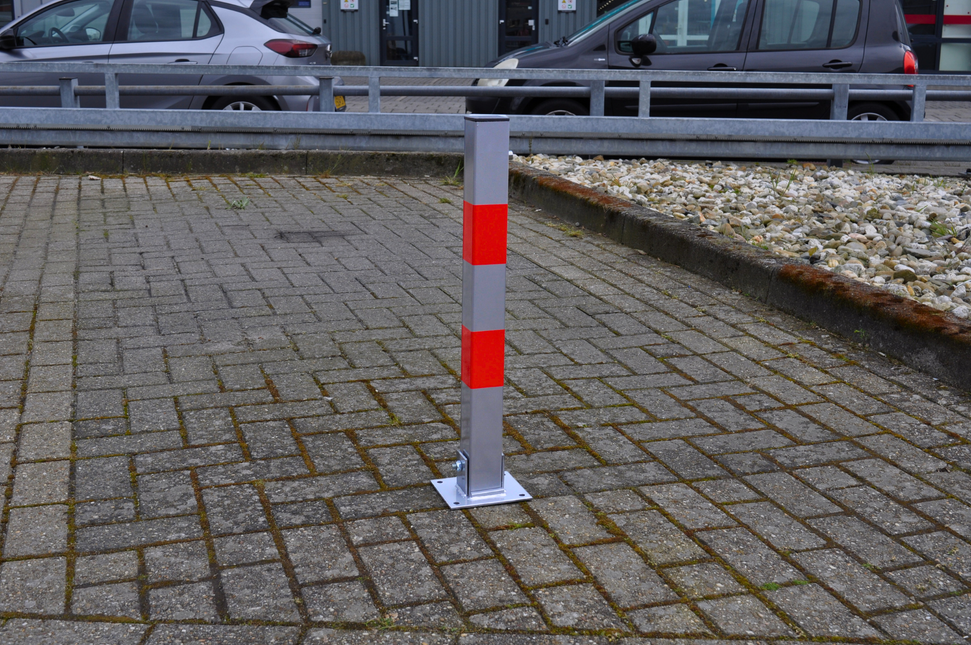 Cantonal Parkeerpaal met slot - 650x60x60 mm - grijs/rood - hoogwaardige kwaliteit