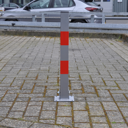 Cantonal Parkeerpaal met slot - 650x60x60 mm - grijs/rood - hoogwaardige kwaliteit