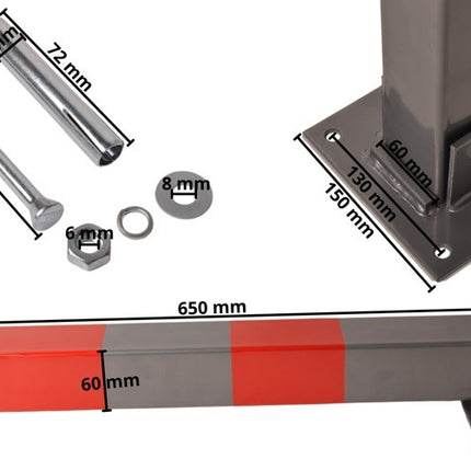 Cantonal Parkeerpaal met slot - 650x60x60 mm - grijs/rood - hoogwaardige kwaliteit