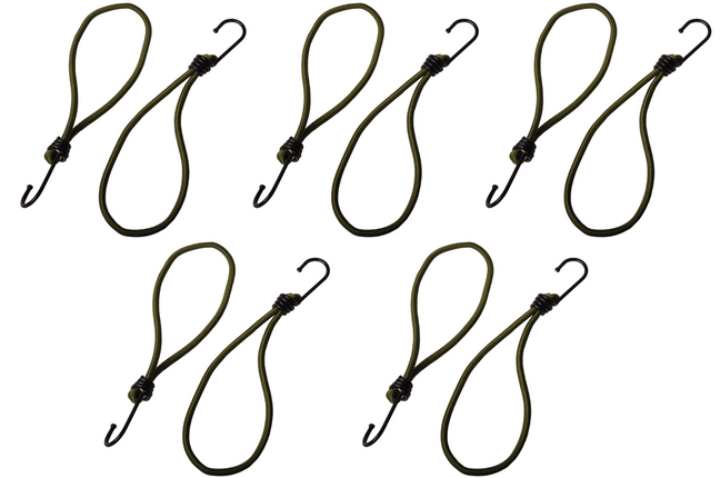 Cantonal Set van 10 Spanelastieken met haak (donkergroen) 230 mm
