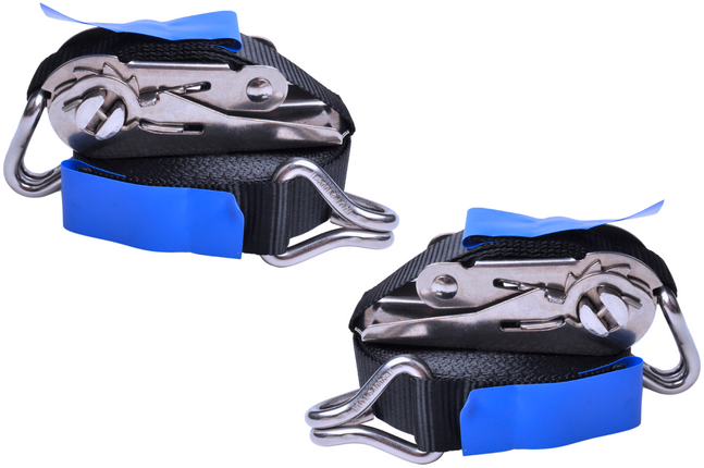 Cantonal Spanband set van 2 stuks zwart 570x2,5 cm (400 kg) - met RVS haak en ratel