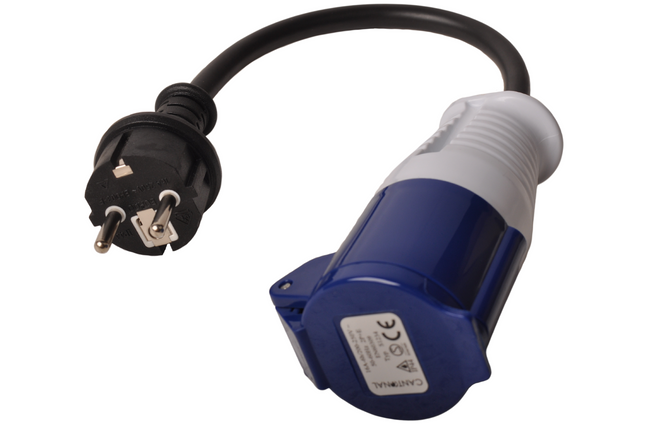 Cantonal Verloopkabel 23 cm van schuko naar CEE contrastekker