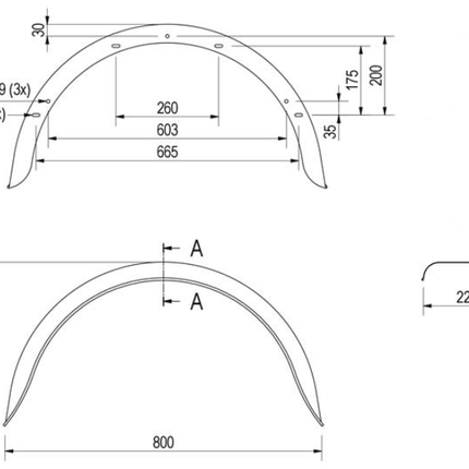 De Haan Origineel  spatbord metaal 800x220x415  mm - omtrek 1285 mm