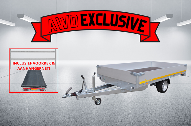 Eduard AWD exclusive geremde Eduard plateauwagen - 310x180 cm - 1500 kg bruto laadvermogen - 63 cm laadvloerhoogte - 30 cm borden - inclusief gratis accessoires voorrek & aanhangernet