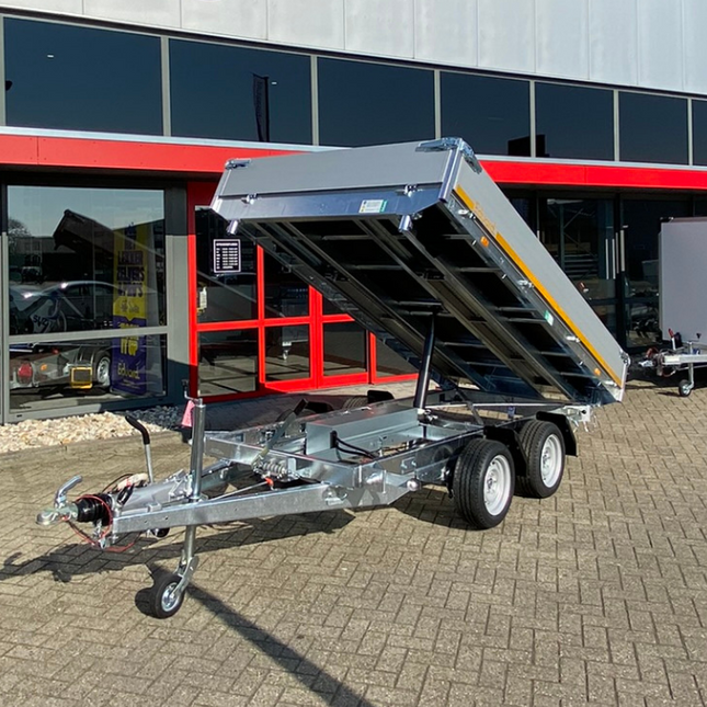 Eduard Eduard driezijdige kipper 3500 kg elektrisch extern laden & handpomp 330x180 cm - inclusief lichte en sterke aluminium oprijplaten & uitzetsteunen