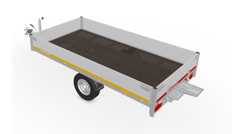 Eduard Geremde Eduard multitransporter - 310x160 cm - 1350 kg bruto laadvermogen - 72 cm laadvloerhoogte - 30 cm borden - inclusief oprijplaten