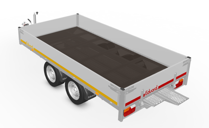 Eduard Geremde Eduard Multitransporter - 310x160 cm - 2000 kg bruto laadvermogen - 63 cm laadvloerhoogte - 30 cm borden - inclusief oprijplaten