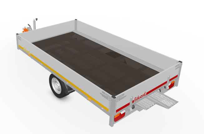 Eduard Geremde Eduard multitransporter - 310x180 cm - 1350 kg bruto laadvermogen - 63 cm laadvloerhoogte - 30 cm borden - inclusief oprijplaten en handlier