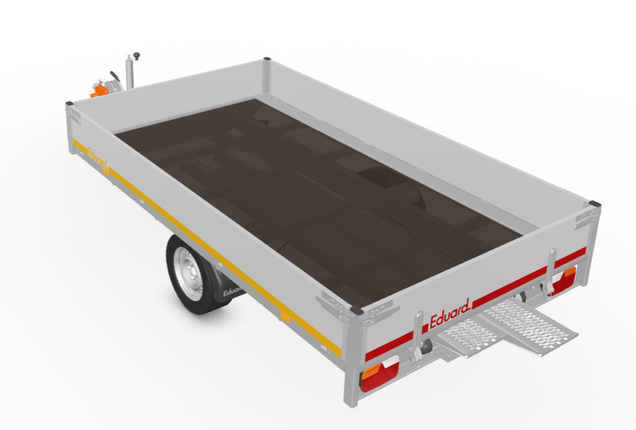 Eduard Geremde Eduard multitransporter - 330x180 cm - 1350 kg bruto laadvermogen - 63 cm laadvloerhoogte - 30 cm borden - inclusief oprijplaten en handlier
