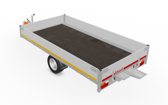 Eduard Geremde Eduard multitransporter - 330x180 cm - 1500 kg bruto laadvermogen - 63 cm laadvloerhoogte - 30 cm borden - inclusief oprijplaten en handlier