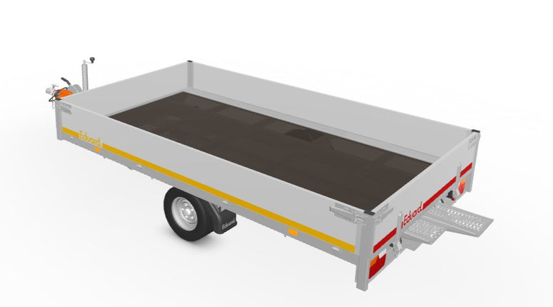 Eduard Geremde Eduard multitransporter - 330x180 cm - 1500 kg bruto laadvermogen - 56 cm laadvloerhoogte - 30 cm borden - inclusief oprijplaten en handlier