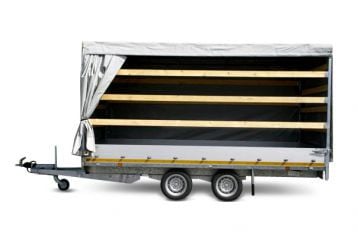 Eduard Geremde Eduard multitransporter - 406x200 cm - 3000 kg bruto laadvermogen - 56 cm laadvloerhoogte - 30 cm borden - inclusief oprijplaten en handlier