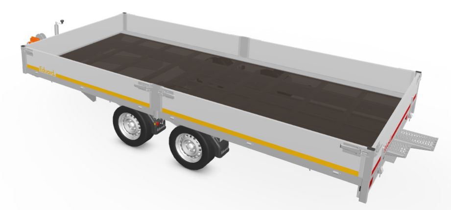 Eduard Geremde Eduard multitransporter - 456x220 cm - 3000 kg bruto laadvermogen - 63 cm laadvloerhoogte - 30 cm borden - inclusief oprijplaten en handlier