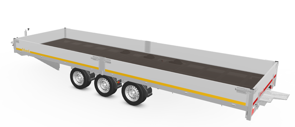 Eduard Geremde Eduard multitransporter - 606x200 cm - 3500 kg bruto laadvermogen - 63 cm laadvloerhoogte - 30 cm borden - inclusief oprijplaten - tridem asser