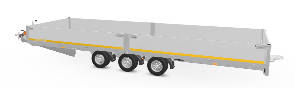 Eduard Geremde Eduard multitransporter - 606x220 cm - 3500 kg bruto laadvermogen - 56 cm laadvloerhoogte - 40 cm borden - inclusief ALU oprijplaten en handlier - tridem asser