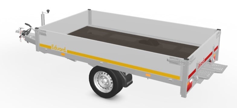 Eduard Geremde Eduard plateauwagen - 256x150 cm - 1500 kg bruto laadvermogen - 63 cm laadvloerhoogte - 30 cm borden - inclusief oprijplaten