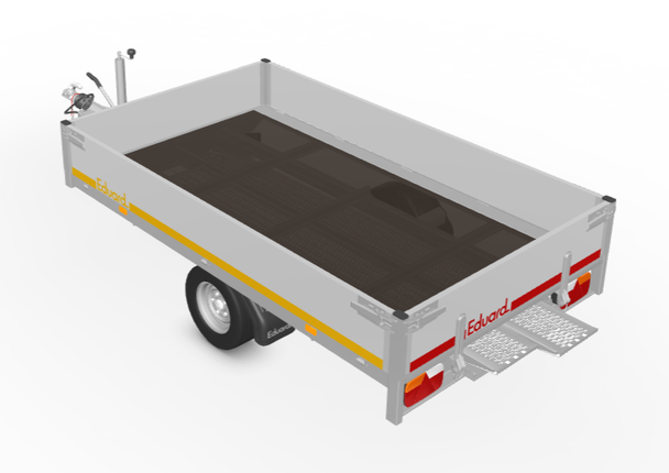 Eduard Geremde Eduard plateauwagen - 256x150 cm - 1500 kg bruto laadvermogen - 56 cm laadvloerhoogte - 30 cm borden - inclusief oprijplaten