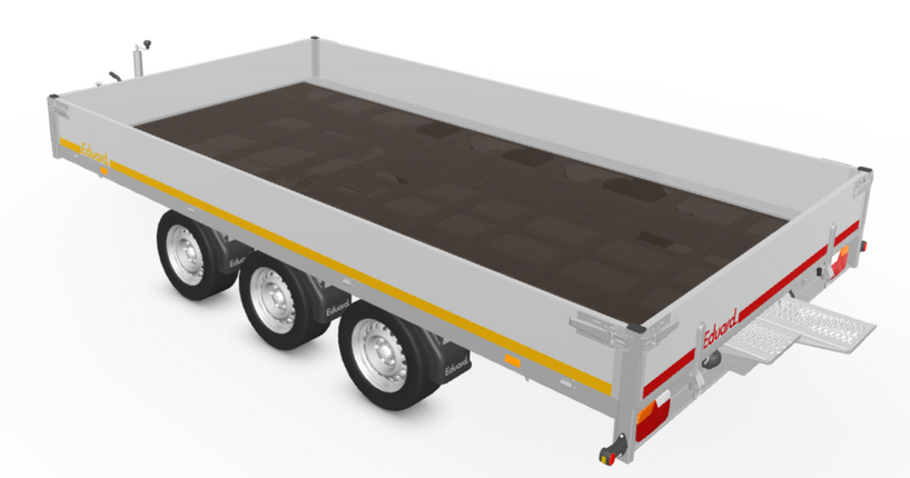 Eduard Geremde Eduard plateauwagen - 406x220 cm - 3500 kg bruto laadvermogen - 63 cm laadvloerhoogte - 30 cm borden - inclusief oprijplaten - tridem asser