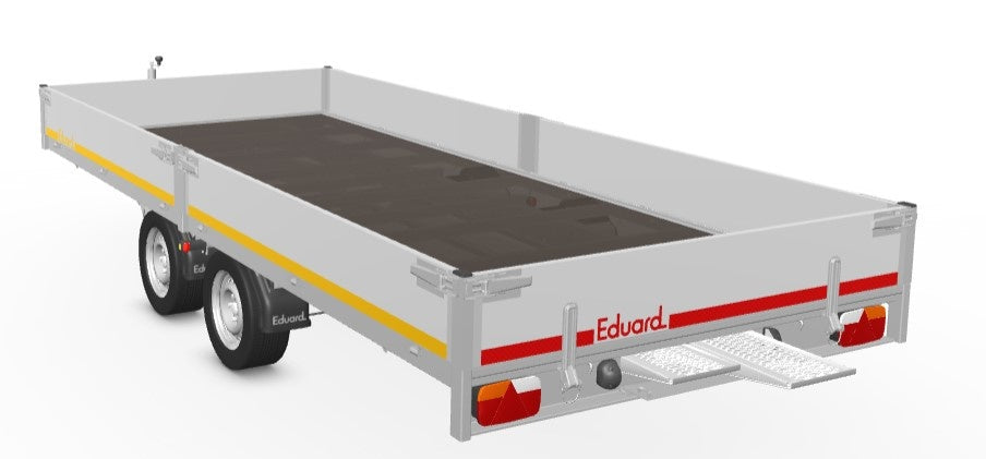 Eduard Geremde Eduard plateauwagen - 456x200 cm - 3500 kg bruto laadvermogen - 63 cm laadvloerhoogte - 30 cm borden - inclusief oprijplaten