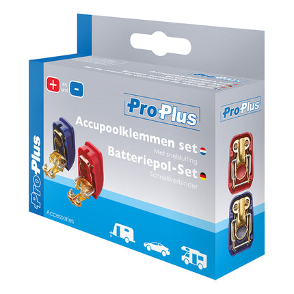 ProPlus Accupoolklemmen set (+) en (-) met snelaansluiting - 12-24V