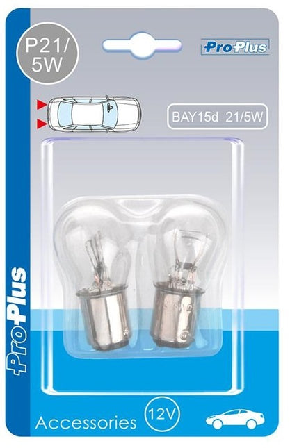 ProPlus Set van 2 lampjes, Bol Bajonet 15D 12V 21/5 W ( Achterlicht/Remlicht combi)