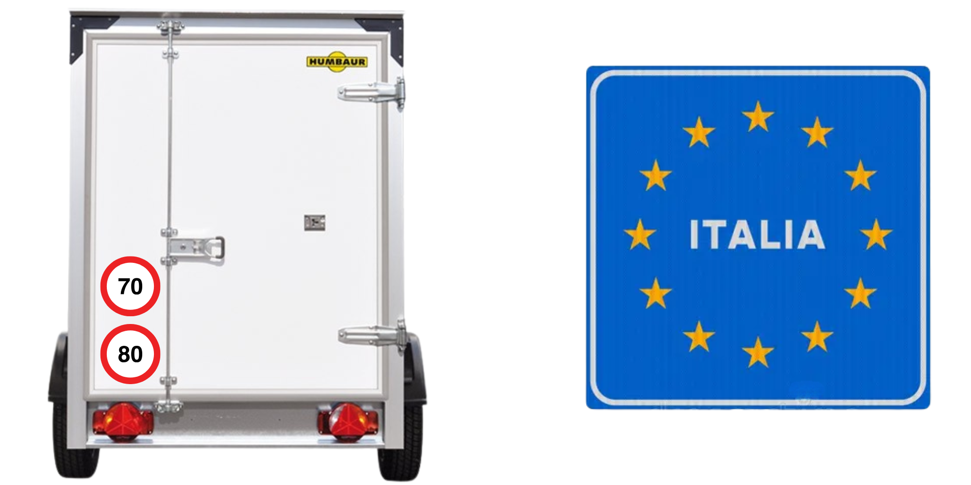 Rijden met aanhanger in Italië: snelheidslimieten en 70/80 km-stickers