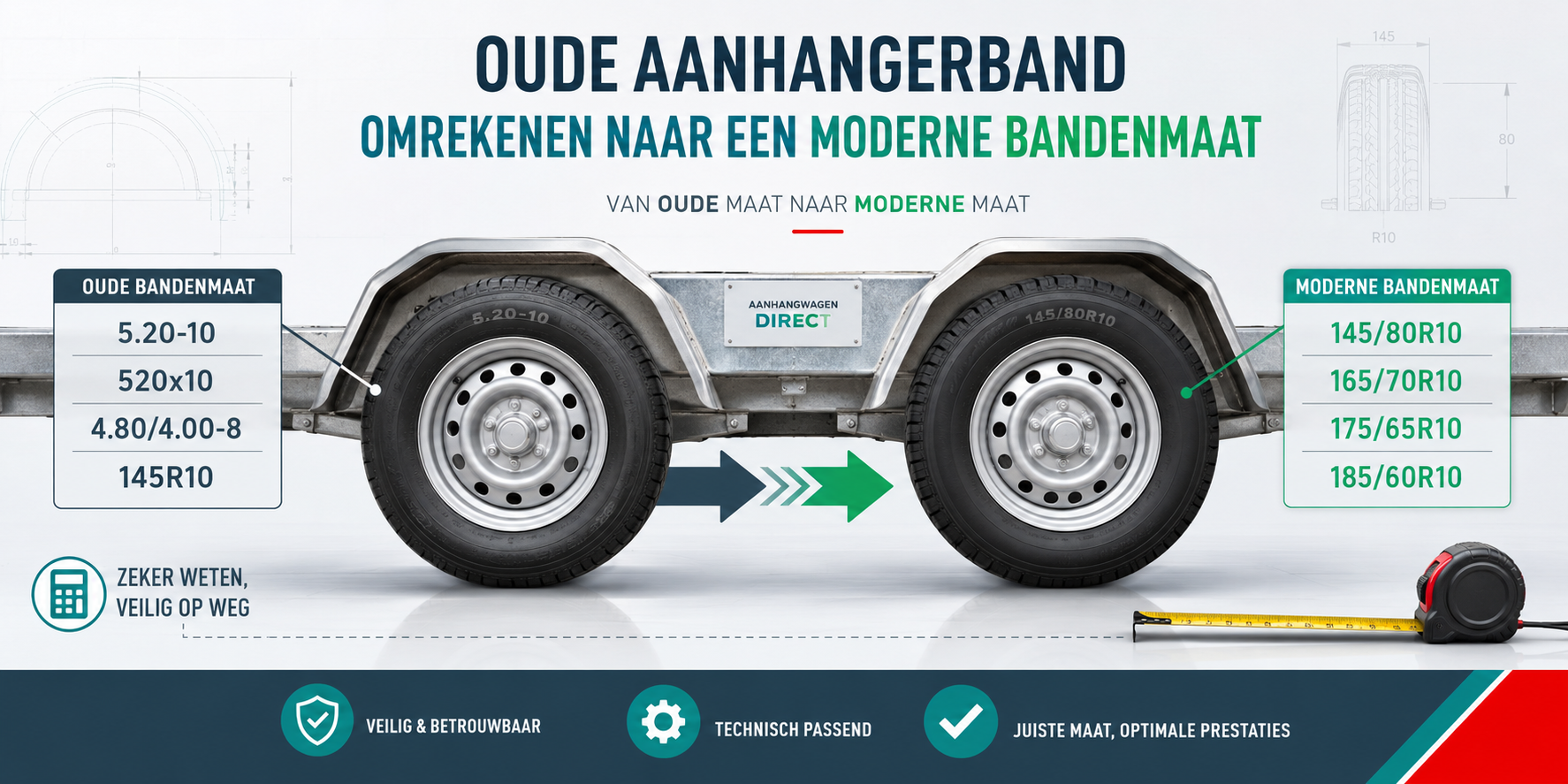 Oude aanhangerband omrekenen naar een moderne passende bandenmaat