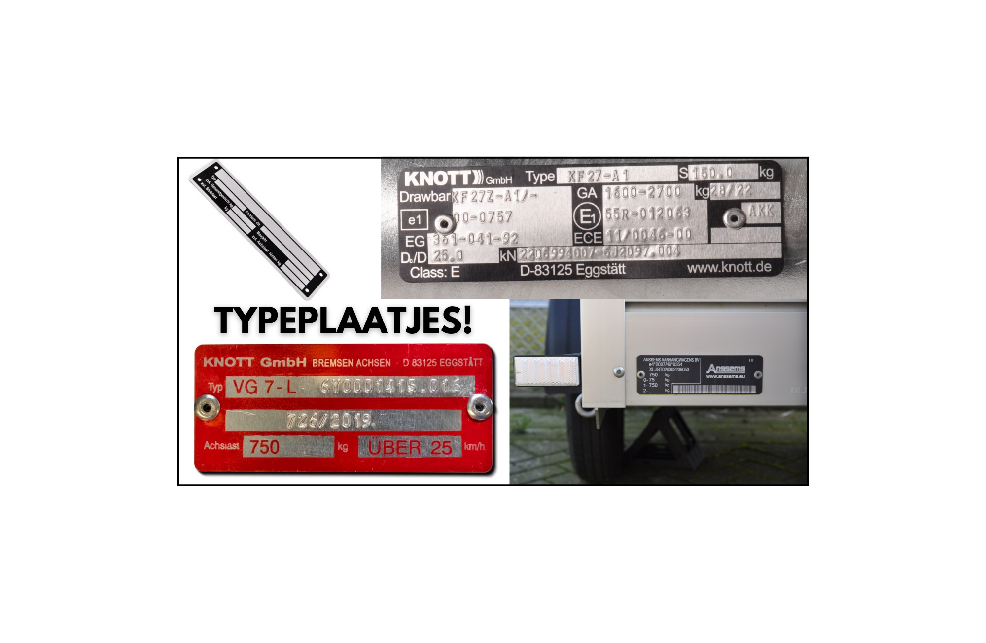 Welke typeplaatjes zitten op de aanhanger