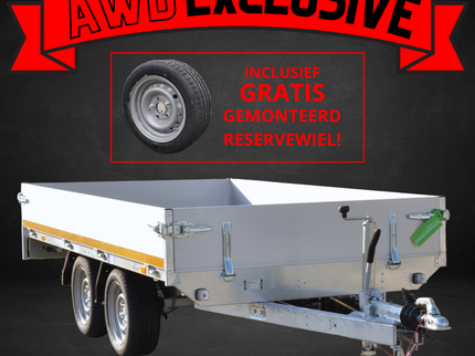 Aanhangwagendirect AWD Exclusive Eduard plateauwagen - 300x150 cm - 2000 kg bruto laadvermogen - 63 cm laadvloerhoogte - 30 cm borden - nu met gratis gemonteerd reservewiel