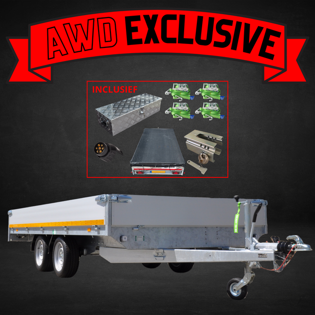 Aanhangwagendirect AWD Exclusive Eduard plateauwagen 406x200 cm - 2000 kg - nu met gratis gevulde aluminium traanplaat disselkist
