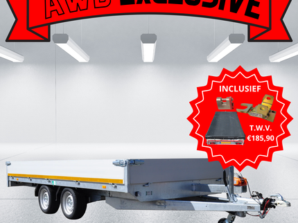 Aanhangwagendirect AWD exclusive - Geremde Eduard multitransporter - 406x200 cm - 3000 kg bruto laadvermogen - 63 cm laadvloerhoogte - 30 cm borden - inclusief oprijplaten, handlier & accessoires