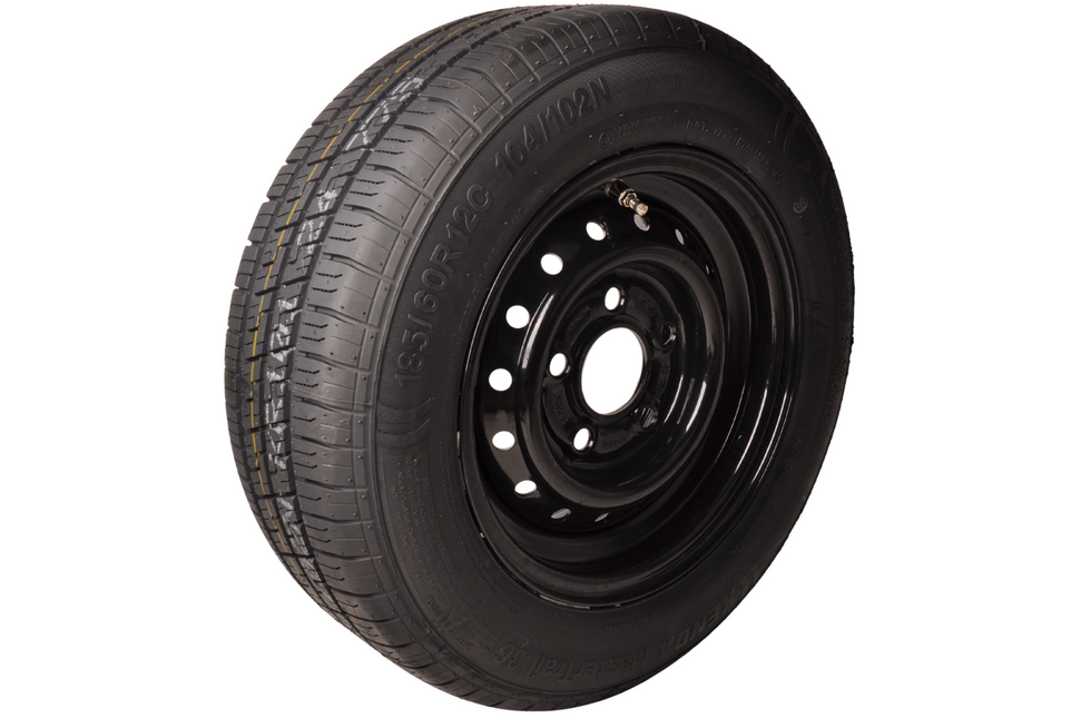 Aanhangwagendirect Compleet aanhanger wiel - 185/60R12C - zwarte velg - steekmaat: 5x112 - draagvermogen: 900 kg - naafdiameter: 67 mm