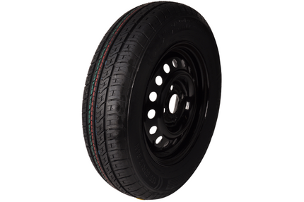 Aanhangwagendirect Compleet wiel 155R13 band + zwarte velg opel steek 4x100 - draagvermogen 500 kg - 57 mm naafdiameter