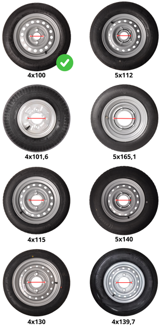 Aanhangwagendirect Compleet wiel 155R13 band + zwarte velg opel steek 4x100 - draagvermogen 500 kg - 57 mm naafdiameter