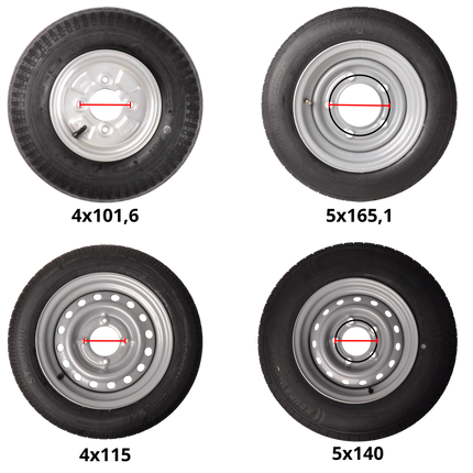 Aanhangwagendirect Compleet wiel 195/50 R13C met zwarte velg -  steek 5x112 - 900 kg - 67 mm naafdiameter