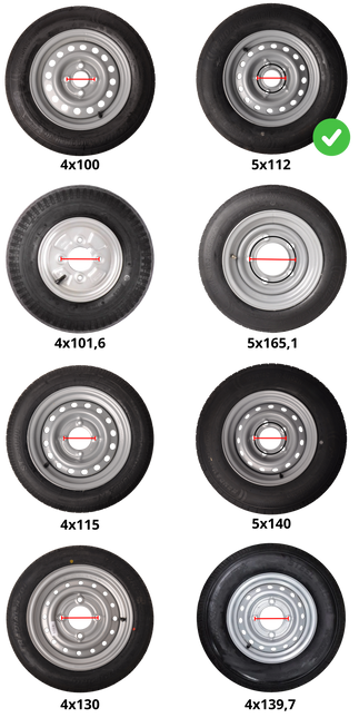 Aanhangwagendirect Compleet wiel 195/50 R13C met zwarte velg -  steek 5x112 - 900 kg - 67 mm naafdiameter