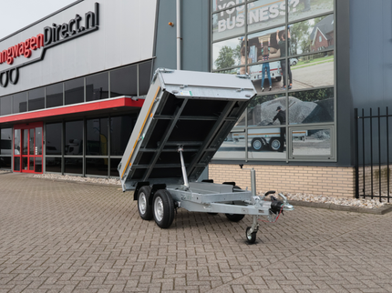 Aanhangwagendirect Complete Hoveniers Set - Geremde Eduard achterwaartse kipper - 256x150 cm - 2000 kg bruto laadvermogen - elektrisch - inclusief loofrekken & fijnmazig aanhangernet