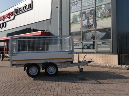 Aanhangwagendirect Complete Hoveniers Set - Geremde Eduard achterwaartse kipper - 256x150 cm - 2000 kg bruto laadvermogen - elektrisch - inclusief loofrekken & fijnmazig aanhangernet