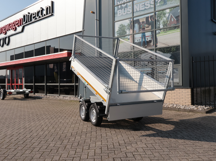 Aanhangwagendirect Complete Hoveniers Set - Geremde Eduard achterwaartse kipper - 256x150 cm - 2000 kg bruto laadvermogen - elektrisch - inclusief loofrekken & fijnmazig aanhangernet