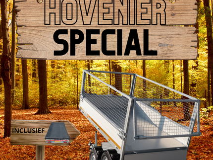 Aanhangwagendirect Complete Hoveniers Set - Geremde Eduard achterwaartse kipper - 256x150 cm - 2000 kg bruto laadvermogen - elektrisch - inclusief loofrekken & fijnmazig aanhangernet