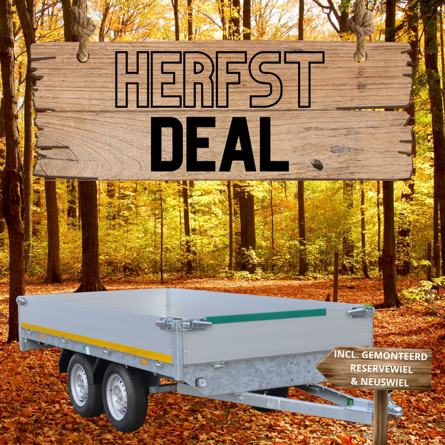 Aanhangwagendirect Herfst aanbieding! Plateauwagen - 310x160 cm - 750 kg bruto laadvermogen - inclusief voor gemonteerde onderdelen