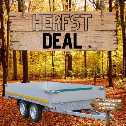 Aanhangwagendirect Herfst aanbieding! Plateauwagen - 310x160 cm - 750 kg bruto laadvermogen - inclusief voor gemonteerde onderdelen