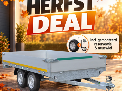 Aanhangwagendirect Herfst aanbieding! Plateauwagen - 310x160 cm - 750 kg bruto laadvermogen - inclusief voor gemonteerde onderdelen