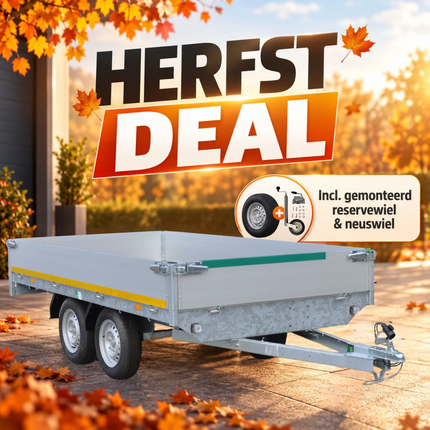 Aanhangwagendirect Herfst aanbieding! Plateauwagen - 310x160 cm - 750 kg bruto laadvermogen - inclusief voor gemonteerde onderdelen